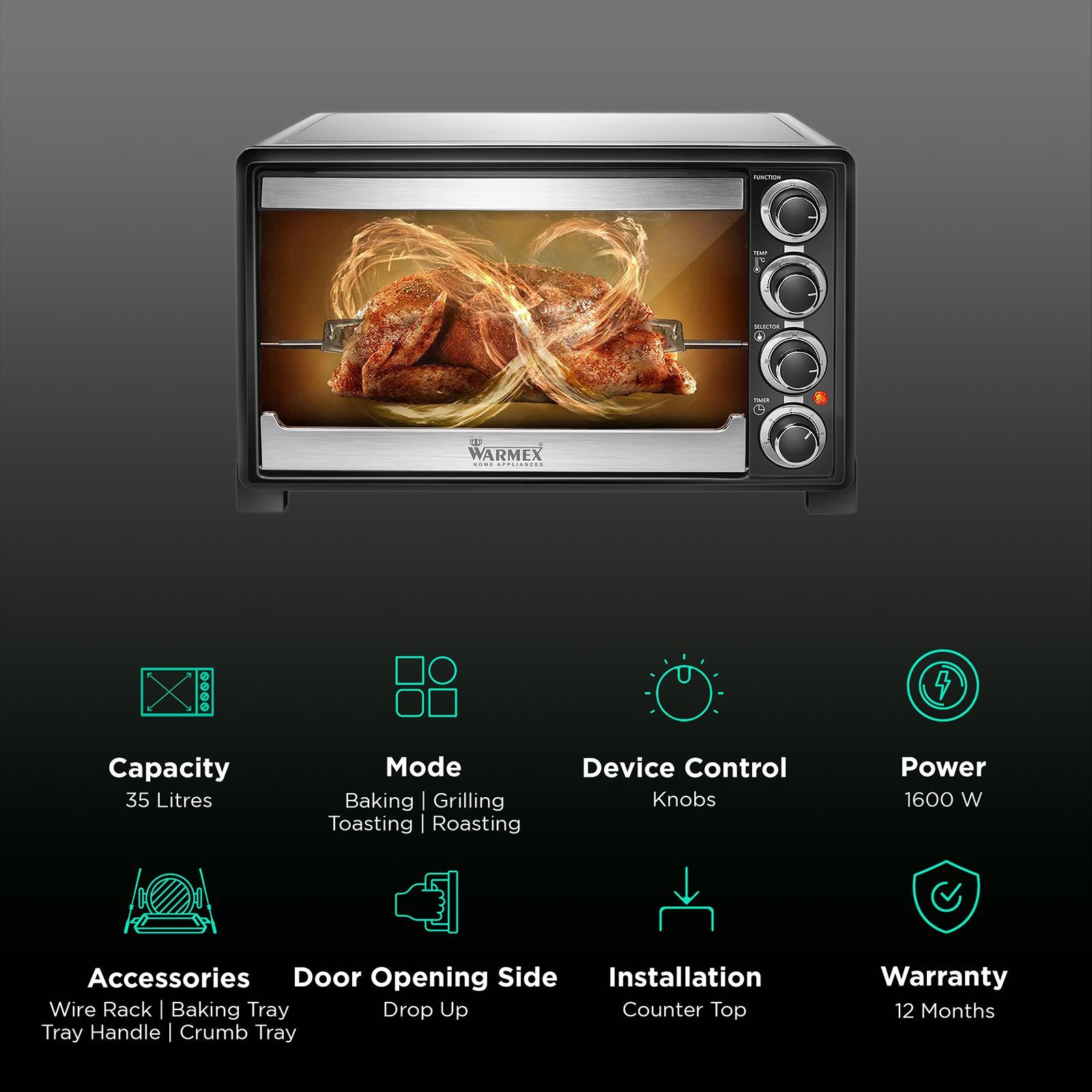 WARMEX MB35L 35L Oven Toaster Grill with 14 Autocook Menus (Black)_3