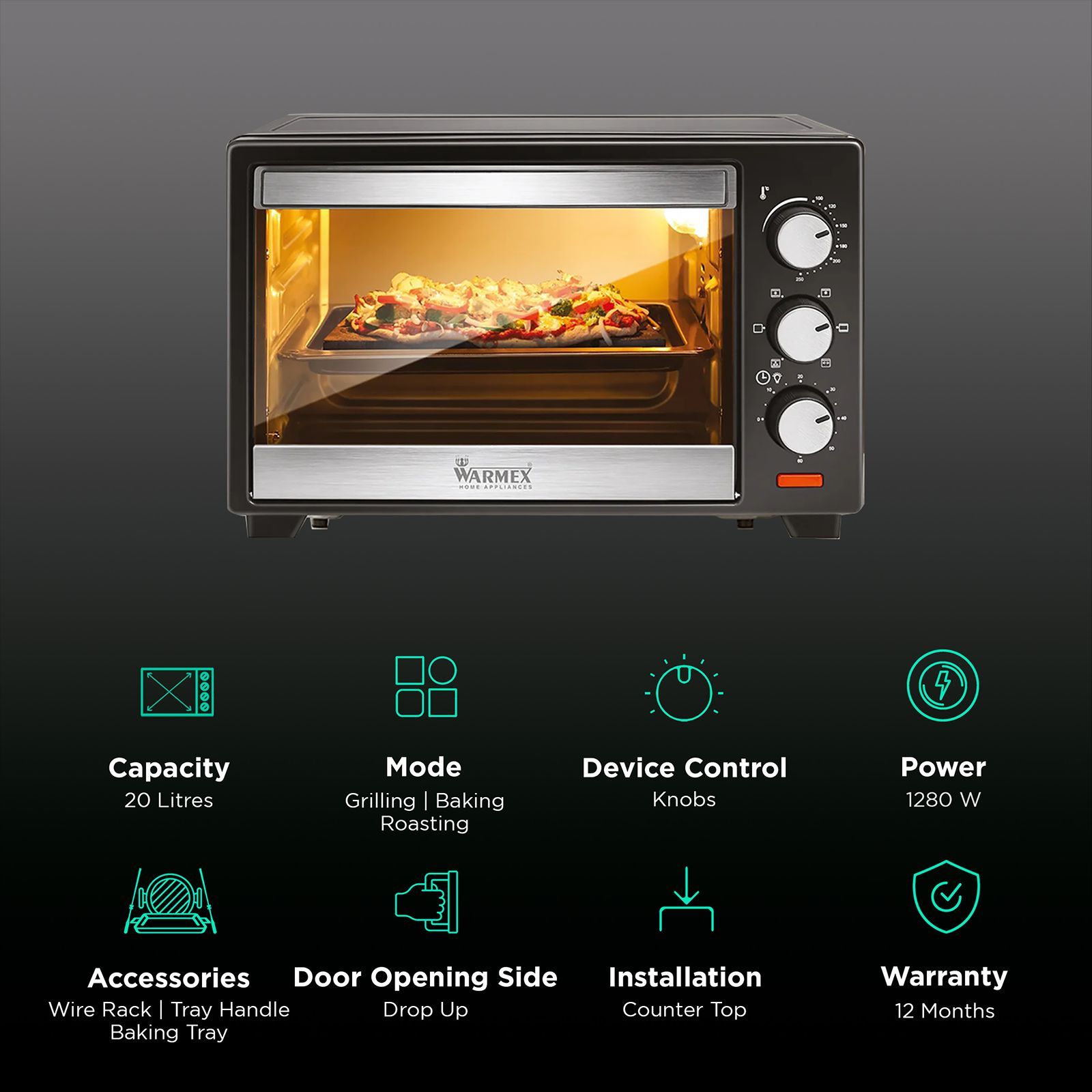 WARMEX MB20L 20L Oven Toaster Grill with 14 Autocook Menus (Black) WARMEX MB20L 20L Oven Toaster Grill with 14 Autocook Menus (Black)_3