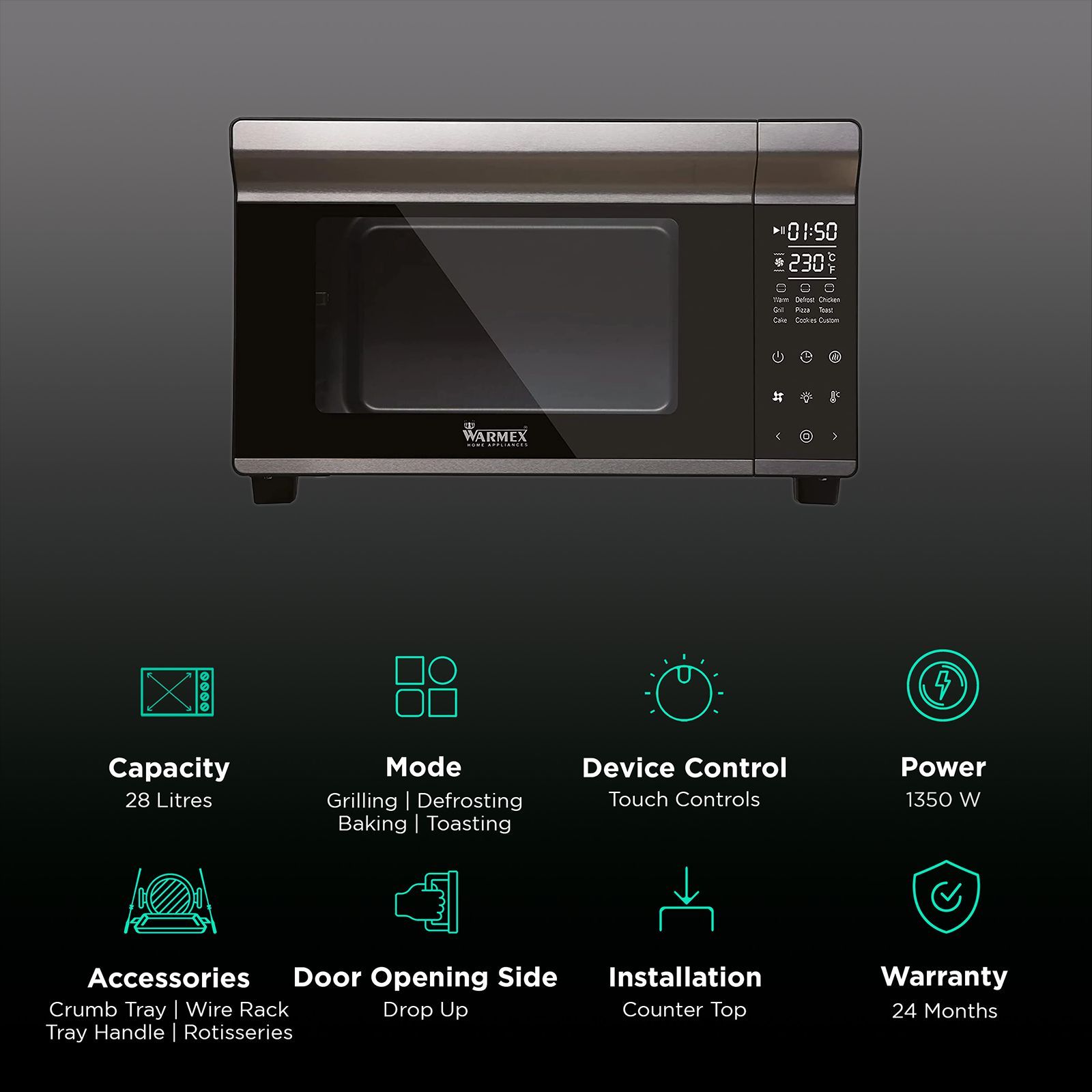 WARMEX 28L Oven Toaster Grill with Motorized Rotisserie (MB28L, Black)_3