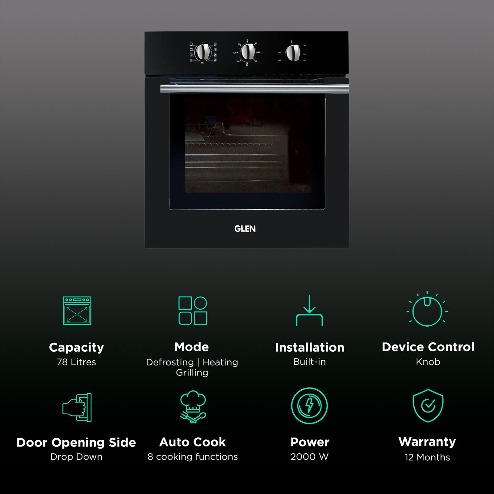 GLEN 660 MRT BL 78L Built-in Microwave with Turbo Convection Fan (BO-660MRTBL, Black)_3