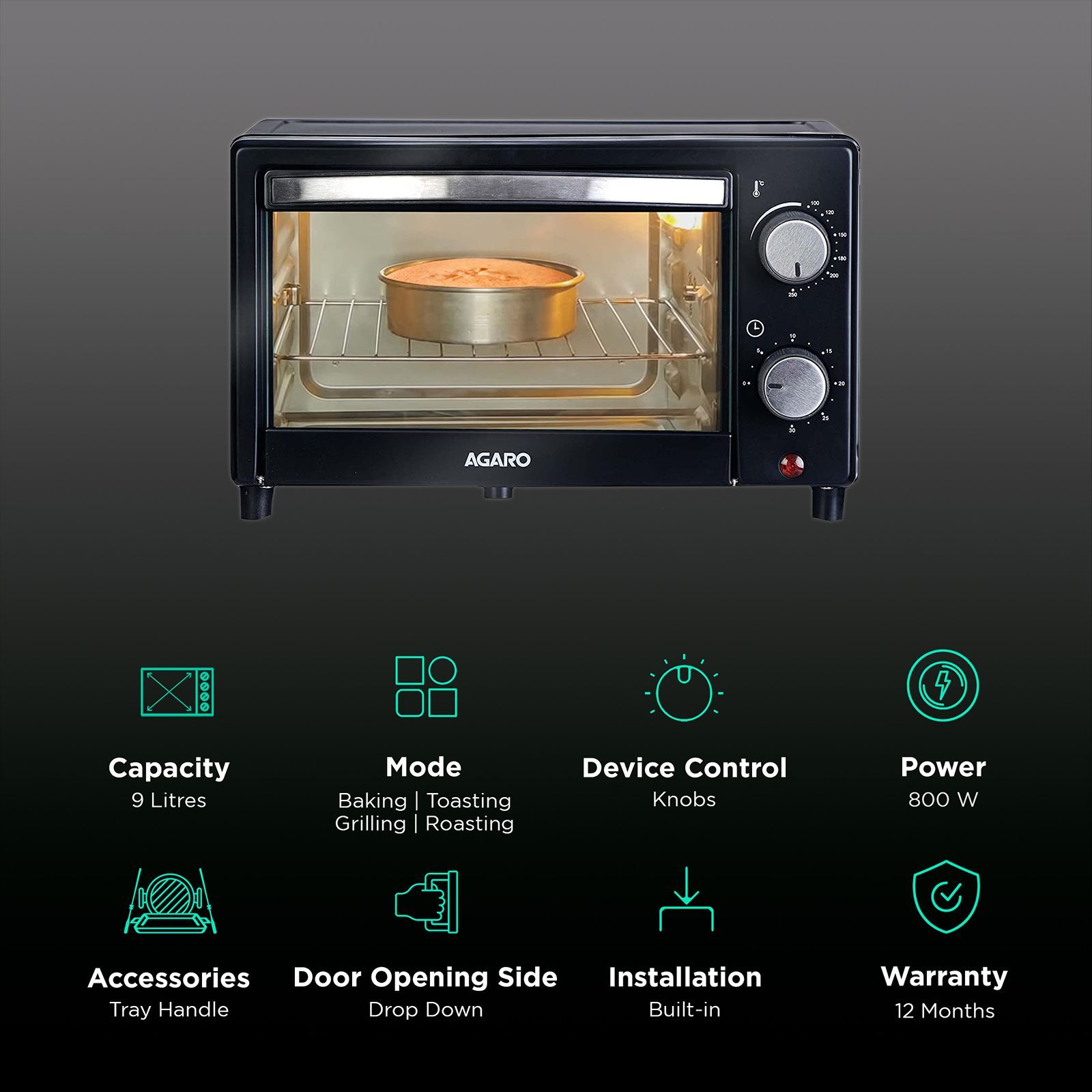 AGARO Marvel 9L Oven Toaster Grill with Automatic Thermostat (Black)_3
