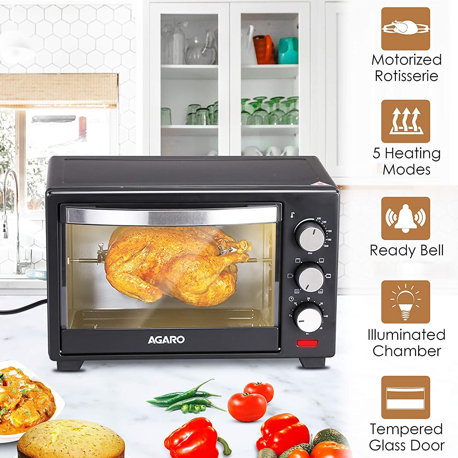 AGARO Marvel 19L Oven Toaster Grill with 5 Heating Modes (Black)_7