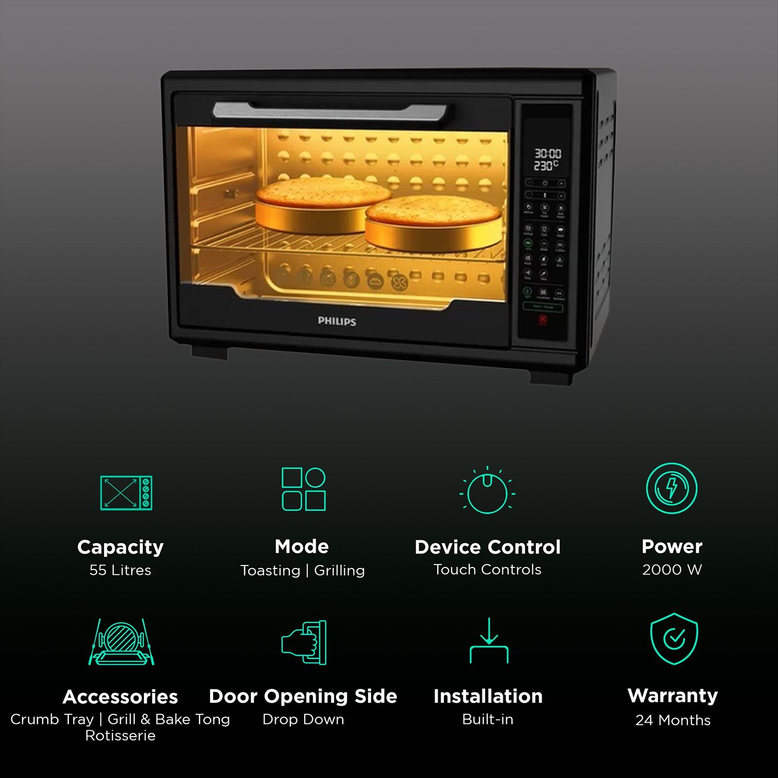 PHILIPS 55L Oven Toaster Grill with Opti Temp Technology (HD6977/00, Black)_3