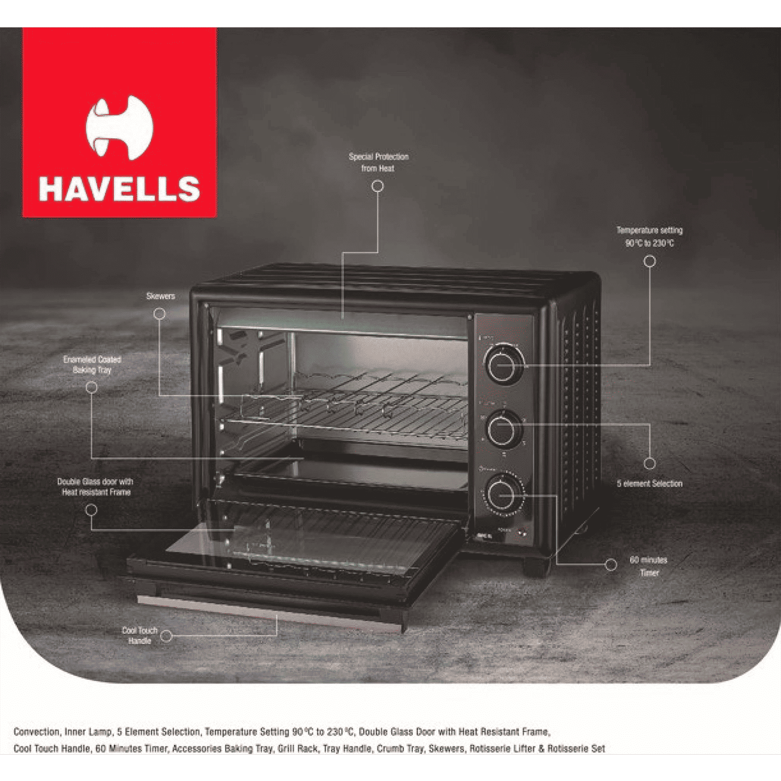 HAVELLS 48RC BL 48L Oven Toaster Grill with Motorized Rotisserie (Black)_4