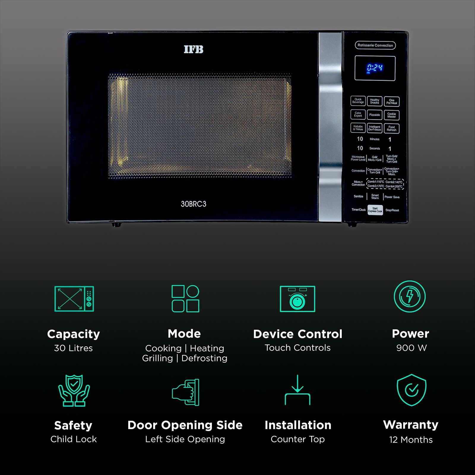 IFB 30L Convection Microwave Oven with 101 Autocook Menus (30BRC3, Black) IFB 30L Convection Microwave Oven with 101 Autocook Menus (30BRC3, Black)_3