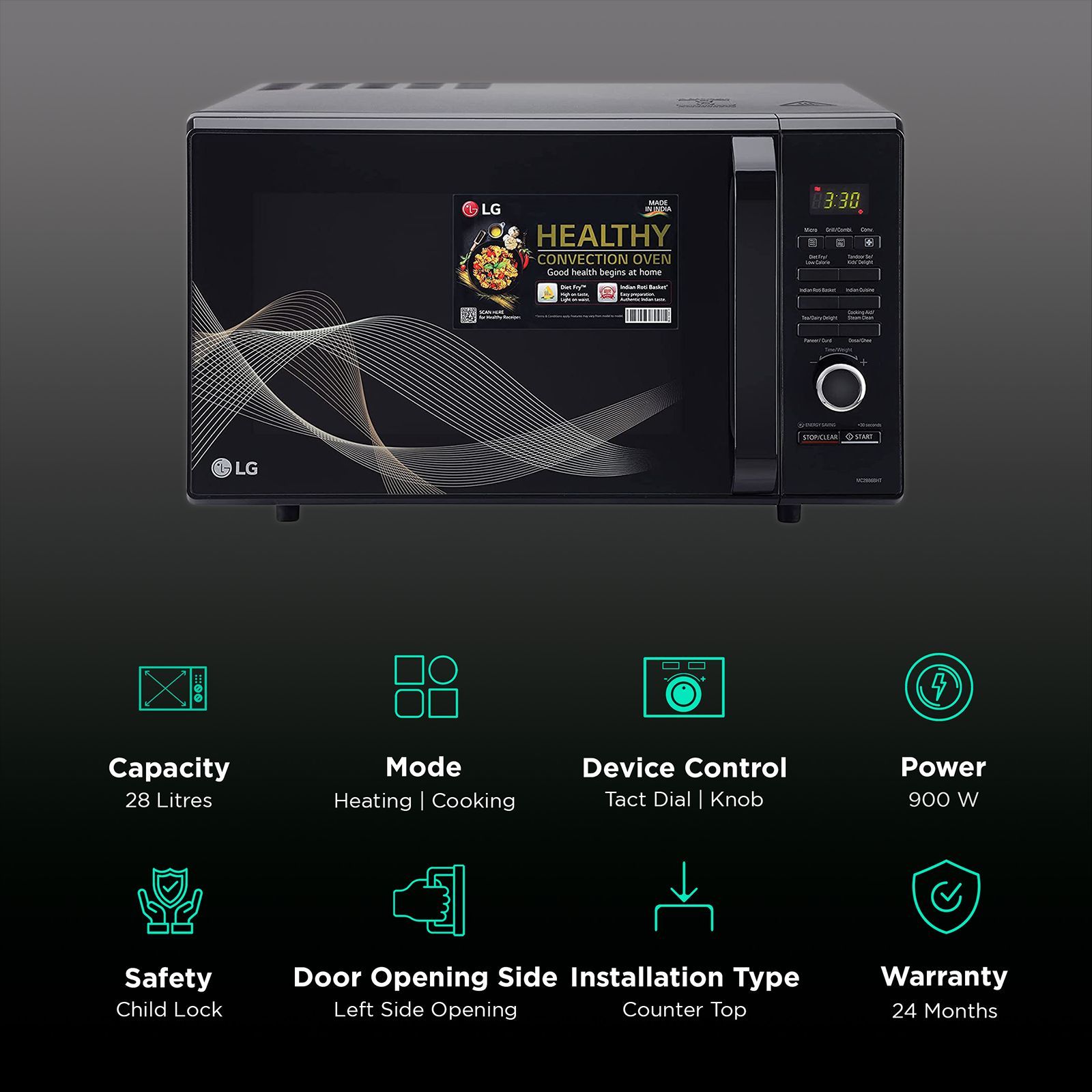 LG 28L Convection Microwave Oven with 251 Autocook Menu (Black)_3