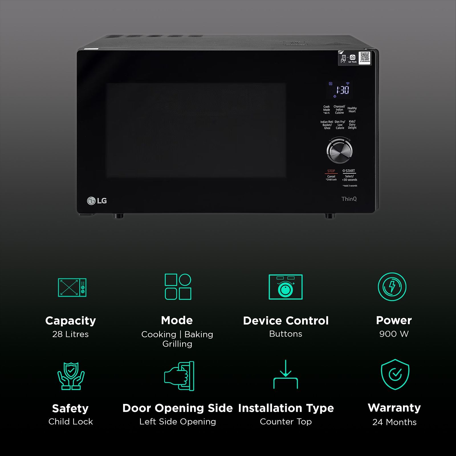 LG 28L Charcoal Convection Microwave Oven with Scan to Cook (MJEN286UFW, Black)_3