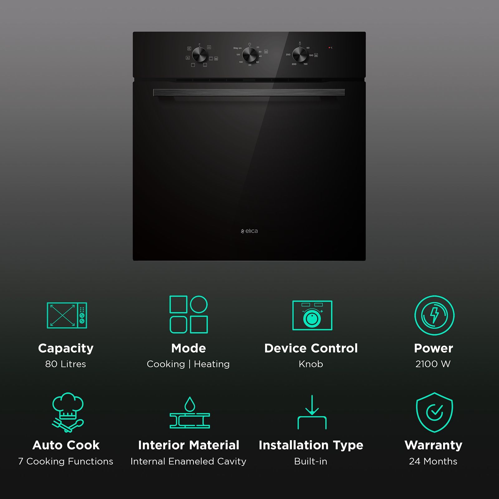 elica 880 MMF 80L 60cm Built-in Electric Oven with 7 Cooking Function, with Enamel Cavity (3554, Black) elica 880 MMF 80L 60cm Built-in Electric Oven with 7 Cooking Function, with Enamel Cavity (3554, Black)_3