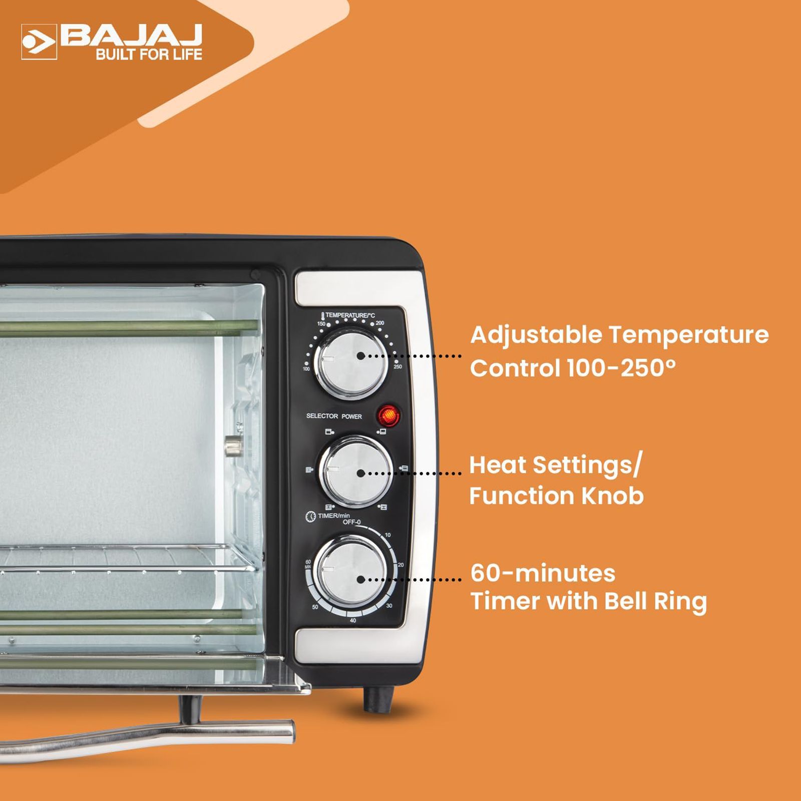 BAJAJ 2000 TM 20L Oven Toaster Grill with Rotisserie Technology (420110, Black & Silver)_7