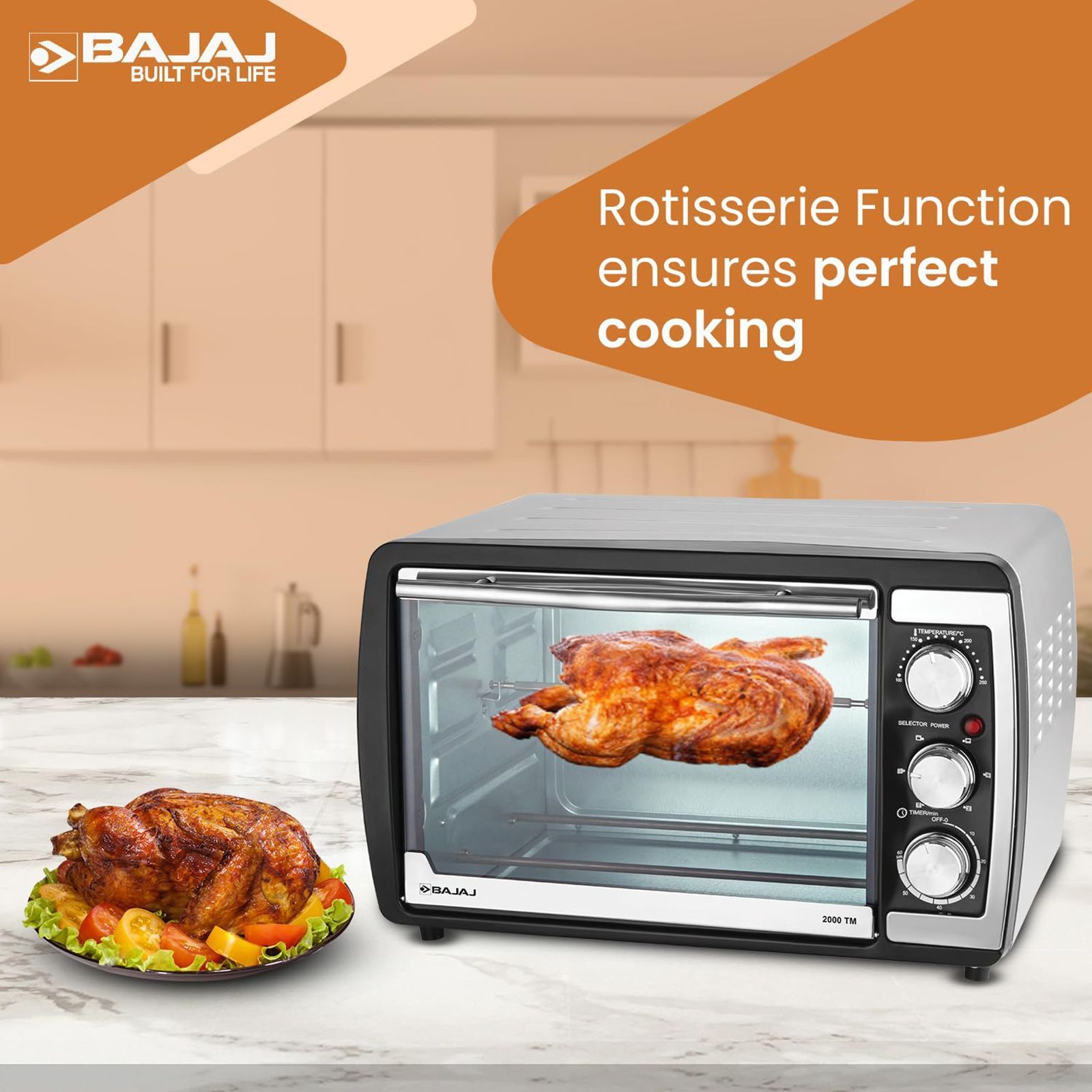 BAJAJ 2000 TM 20L Oven Toaster Grill with Rotisserie Technology (420110, Black & Silver)_8