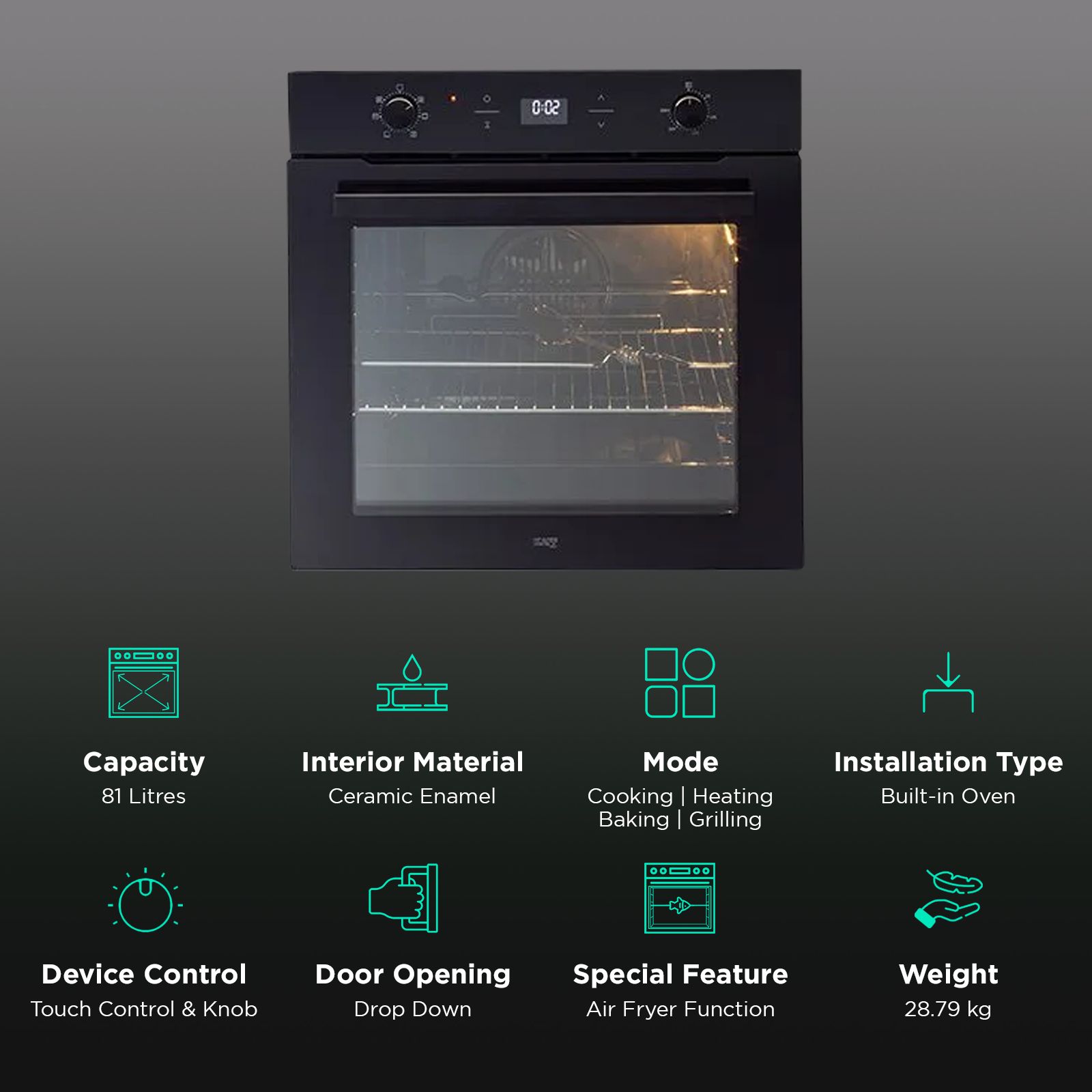 KAFF OV 81 GIKFAFR 81L 60cm Built-in Microwave with 3 Layer Glass Door (OV81GIKFAFR, Black)_3