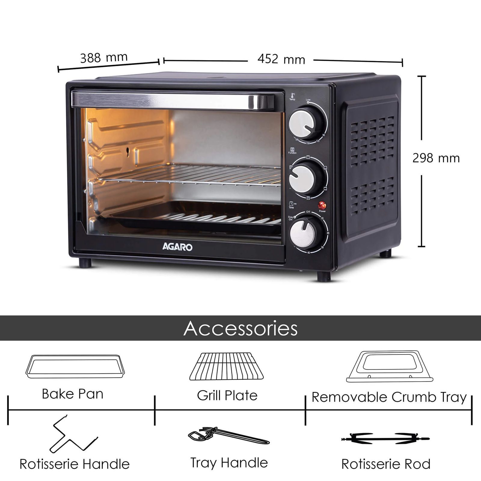 AGARO Grand 30L Oven Toaster Grill with 6 Heating Modes (Black)_5