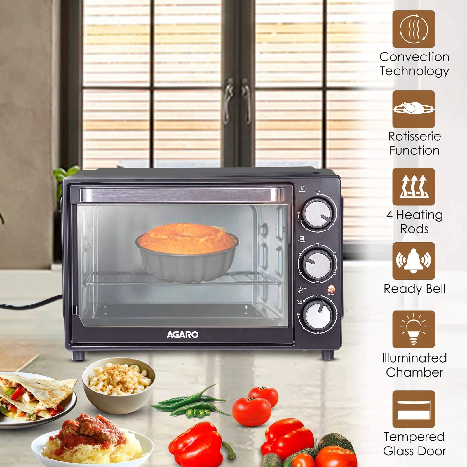 AGARO Grand 30L Oven Toaster Grill with 6 Heating Modes (Black)_7