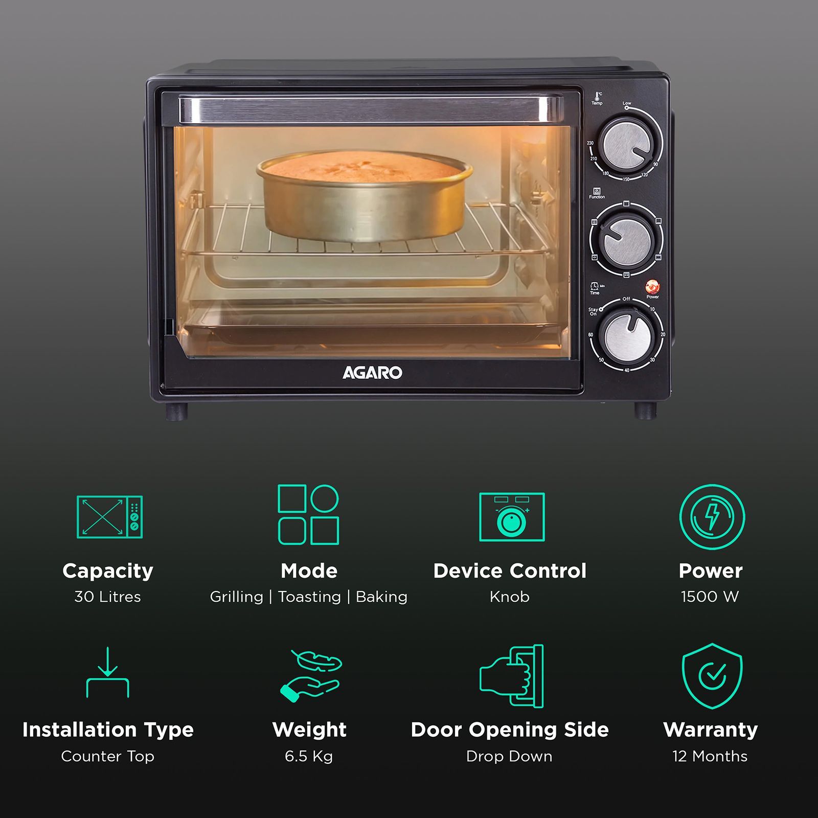 AGARO Grand 30L Oven Toaster Grill with 6 Heating Modes (Black)_3
