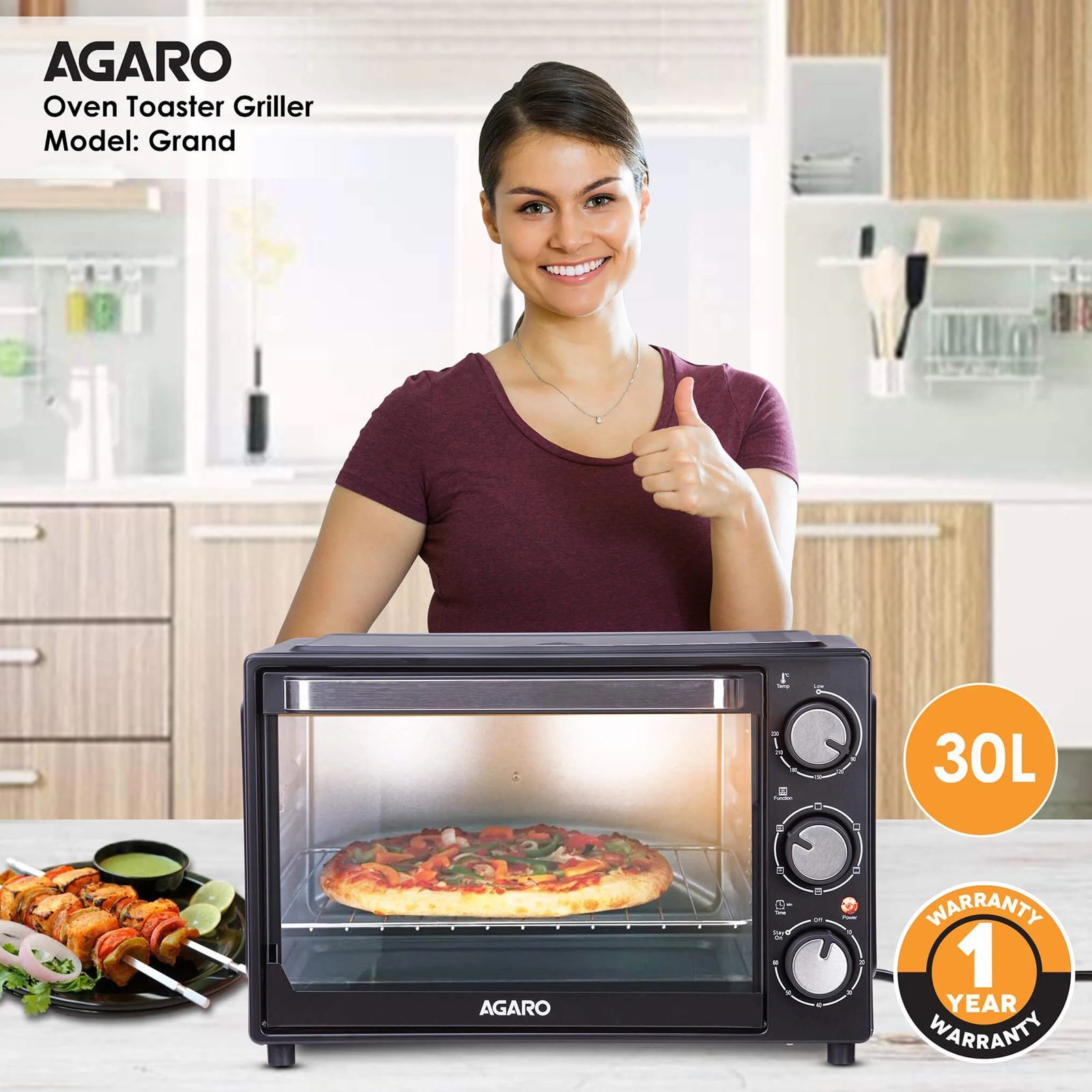 AGARO Grand 30L Oven Toaster Grill with 6 Heating Modes (Black)_4