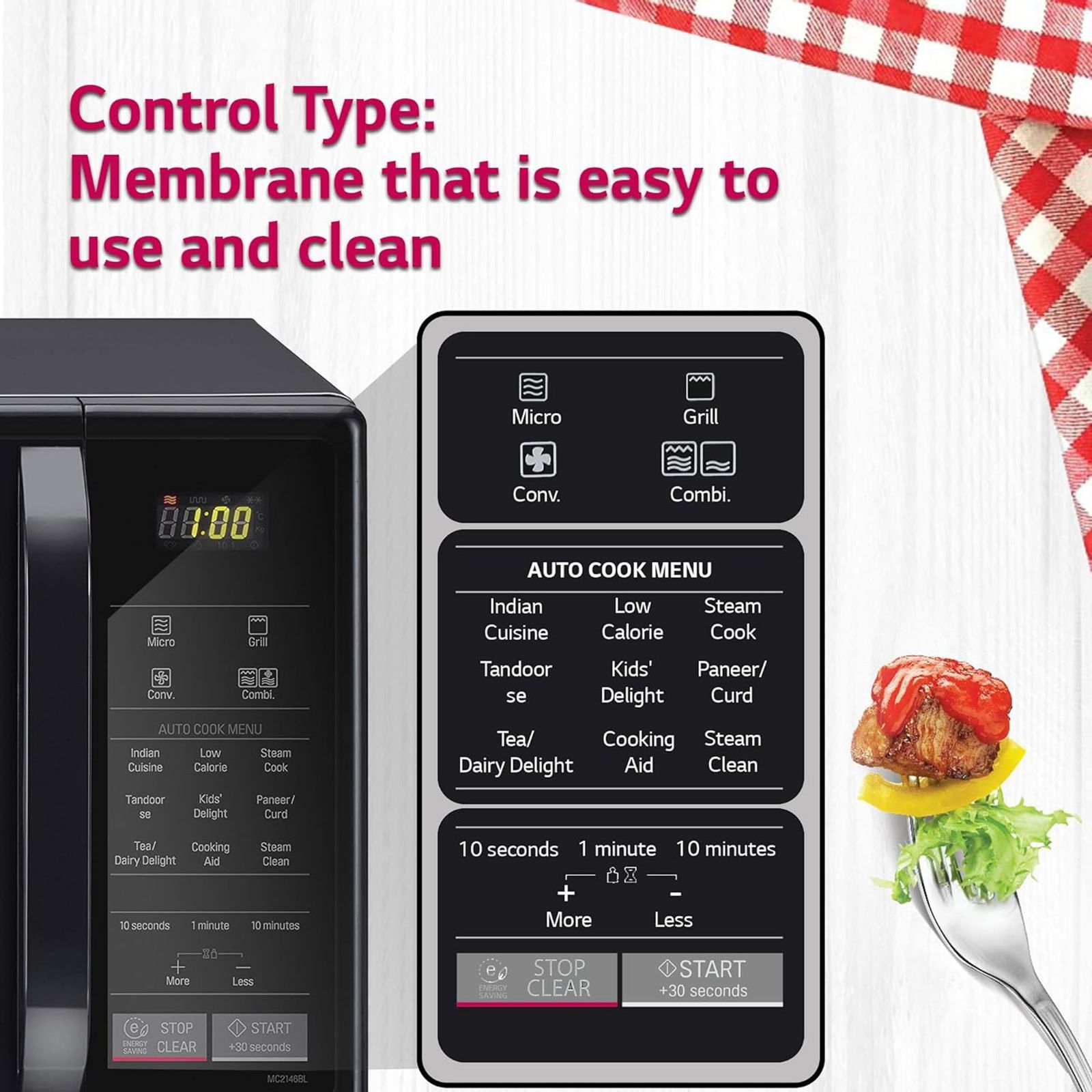 LG 21L Convection Microwave Oven with 151 Autocook Menu (MC2146BL, Black) LG 21L Convection Microwave Oven with 151 Autocook Menu (MC2146BL, Black)_11