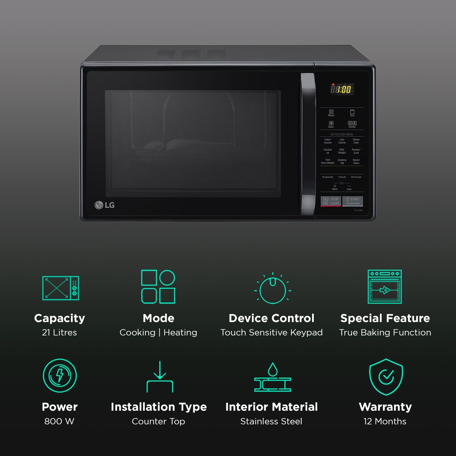 LG 21L Convection Microwave Oven with 151 Autocook Menu (MC2146BL, Black) LG 21L Convection Microwave Oven with 151 Autocook Menu (MC2146BL, Black)_3