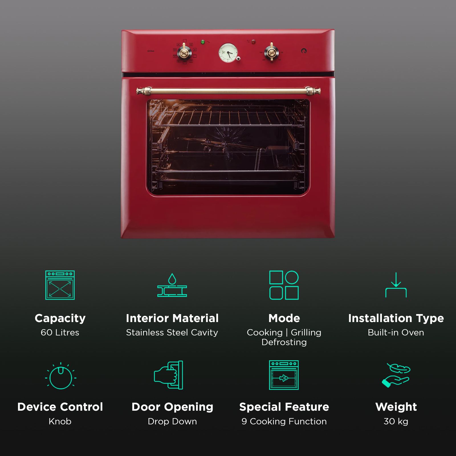 KAFF 60L 60cm Built-in Microwave with True Convection (CLOV6RD, Red) KAFF 60L 60cm Built-in Microwave with True Convection (CLOV6RD, Red)_3