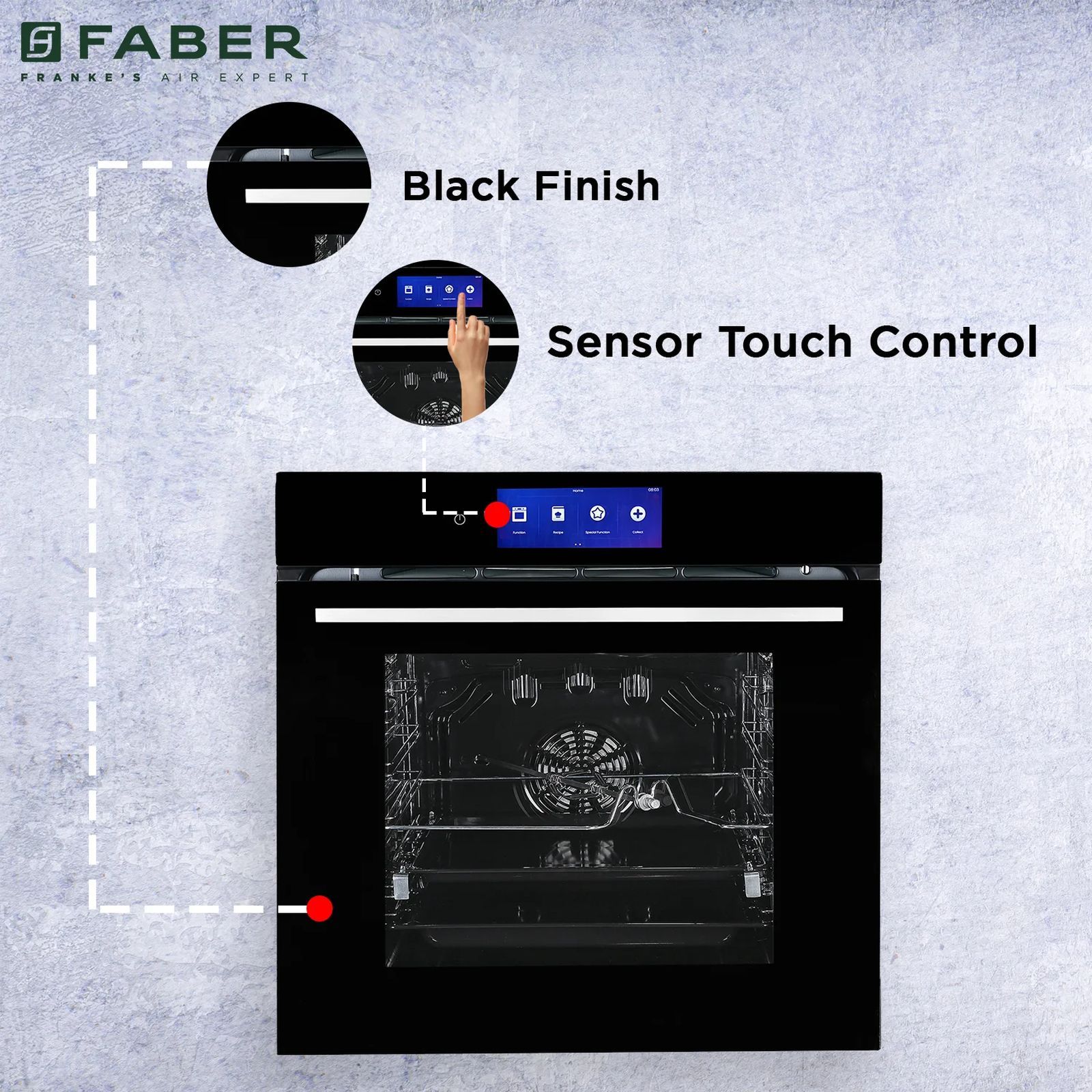 FABER FBIO 83L 18F TFT BK 83L 60cm Convection Microwave with 3D Hot Air Circulation System (131.0702.439, Black) FABER FBIO 83L 18F TFT BK 83L 60cm Convection Microwave with 3D Hot Air Circulation System (131.0702.439, Black)_9