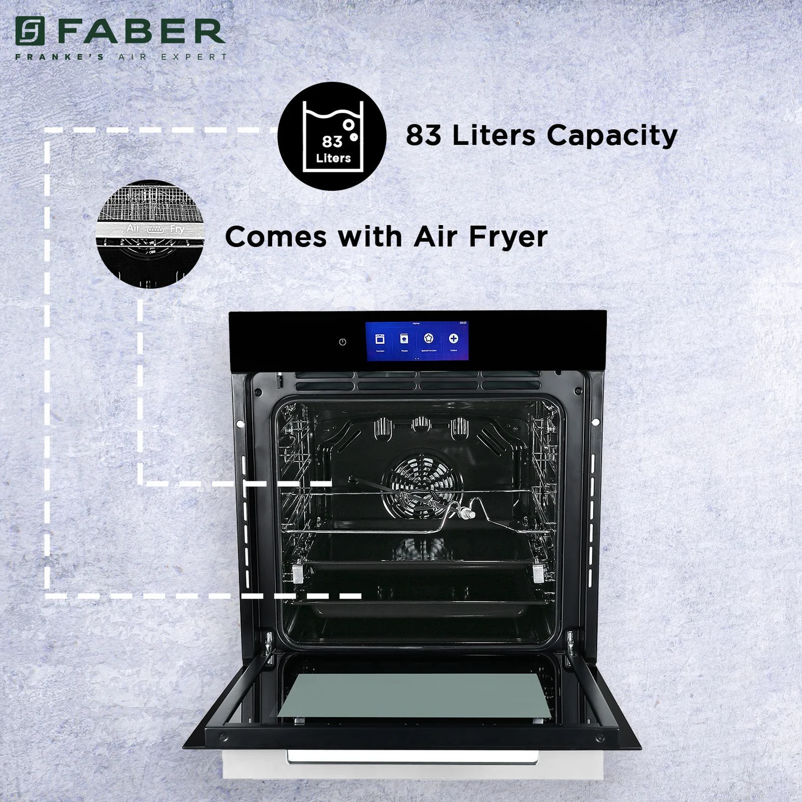 FABER FBIO 83L 18F TFT BK 83L 60cm Convection Microwave with 3D Hot Air Circulation System (131.0702.439, Black) FABER FBIO 83L 18F TFT BK 83L 60cm Convection Microwave with 3D Hot Air Circulation System (131.0702.439, Black)_10