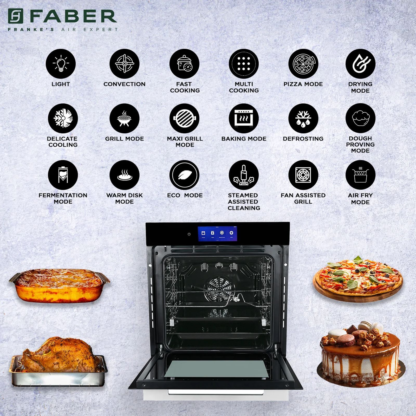 FABER FBIO 83L 18F TFT BK 83L 60cm Convection Microwave with 3D Hot Air Circulation System (131.0702.439, Black) FABER FBIO 83L 18F TFT BK 83L 60cm Convection Microwave with 3D Hot Air Circulation System (131.0702.439, Black)_7