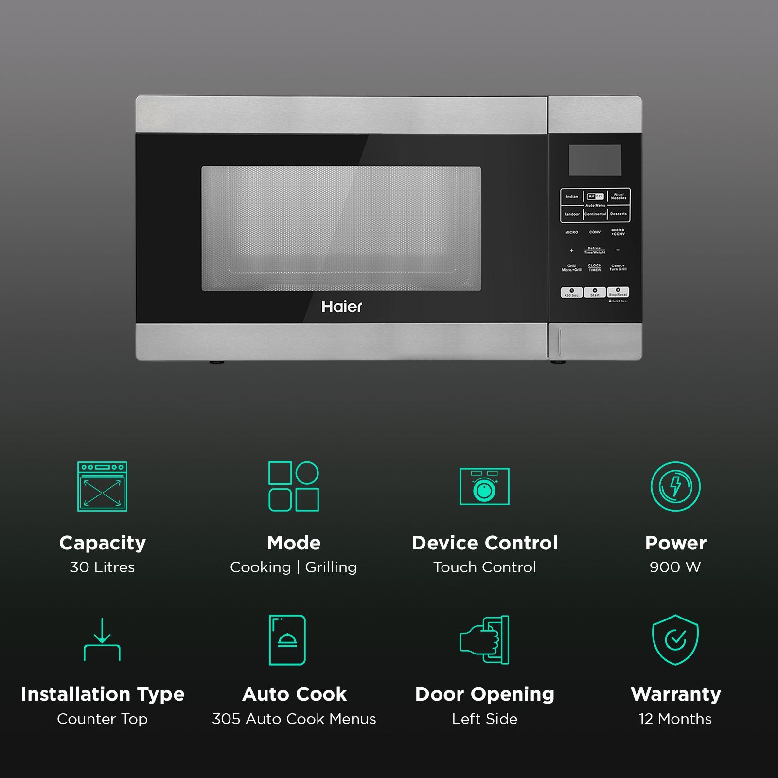 Haier 30L Convection Microwave Oven with 305 Auto Cook Menu (HIL3001ARSB, Black) Haier 30L Convection Microwave Oven with 305 Auto Cook Menu (HIL3001ARSB, Black)_3