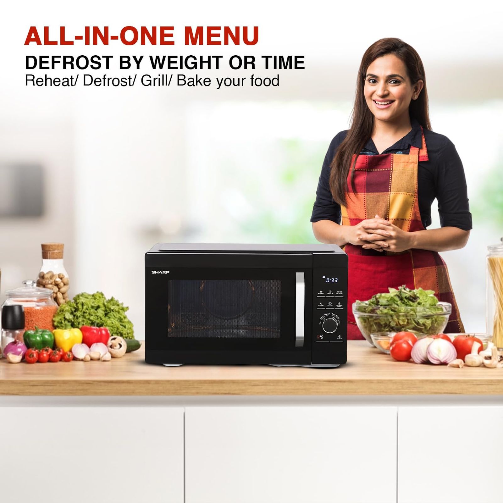 SHARP Kamando-C29 29L Convection & Grill Microwave Oven with Healthy Fry (R-929KN-K/W, Black & White)_8