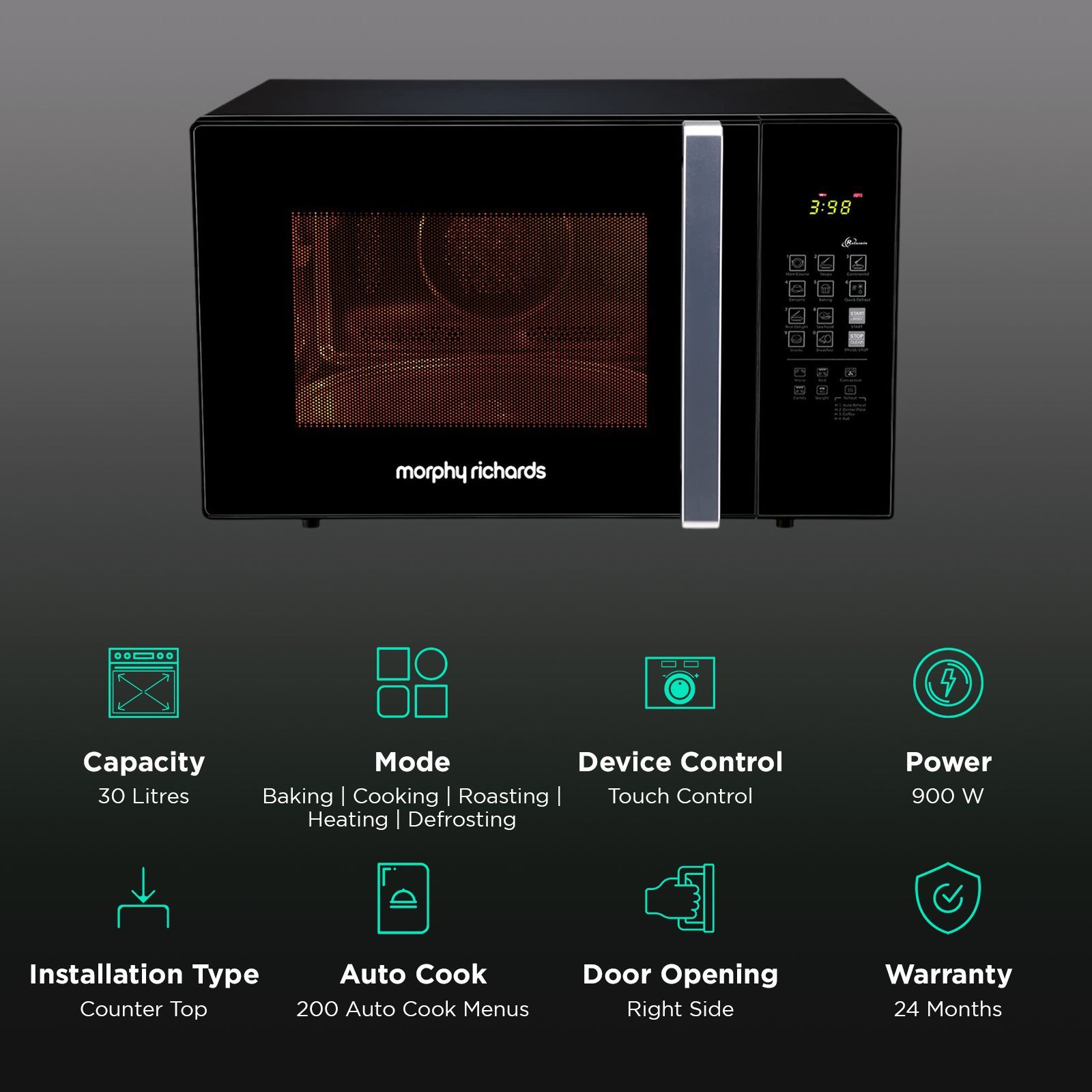 morphy richards 30MCGR Deluxe 30L Convection Microwave Oven with Motorised Rotisserie(Black)_3