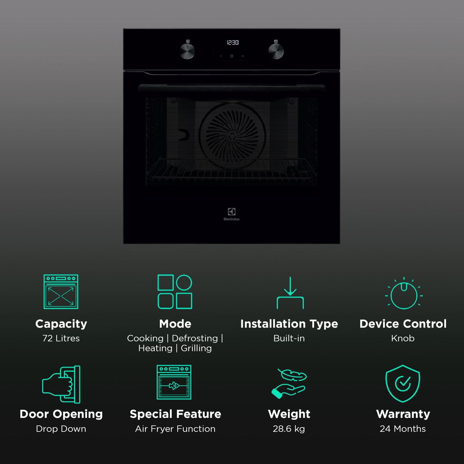Electrolux Ultimate Taste 500 72L 60cm Built-in Microwave with Pizza Program Technology (KOIGH00KA2, Black)_3