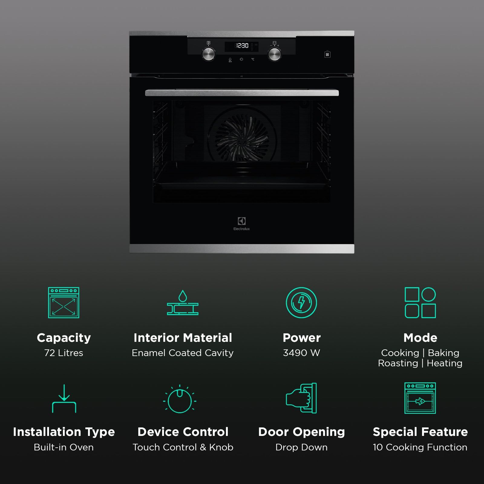 Electrolux Ultimate Taste 500 72L 60cm Built-in Microwave with SteamBake Technology (KODDP71XA, Black) Electrolux Ultimate Taste 500 72L 60cm Built-in Microwave with SteamBake Technology (KODDP71XA, Black)_3