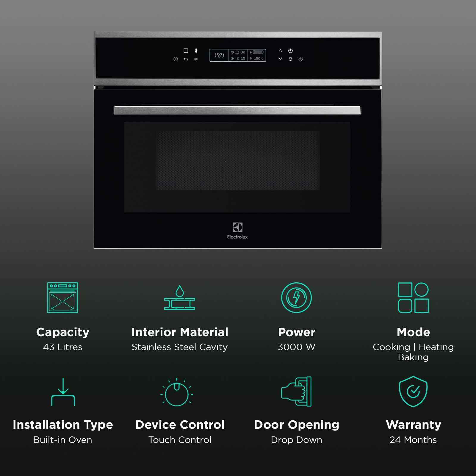 Electrolux UltimateTaste 500 43L 60cm Built-in Microwave with Removable Door (KVLBE00X, Black) Electrolux UltimateTaste 500 43L 60cm Built-in Microwave with Removable Door (KVLBE00X, Black)_3