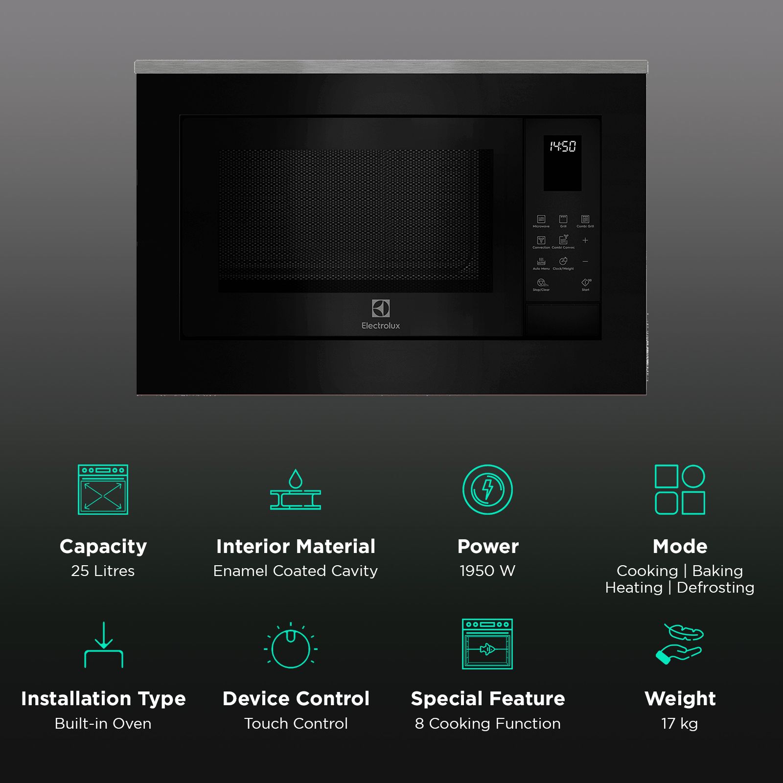 Electrolux UltimateTaste 700 25L Built-in Microwave Oven with CombiGrill Technology (EMSB25XC, Black)_3