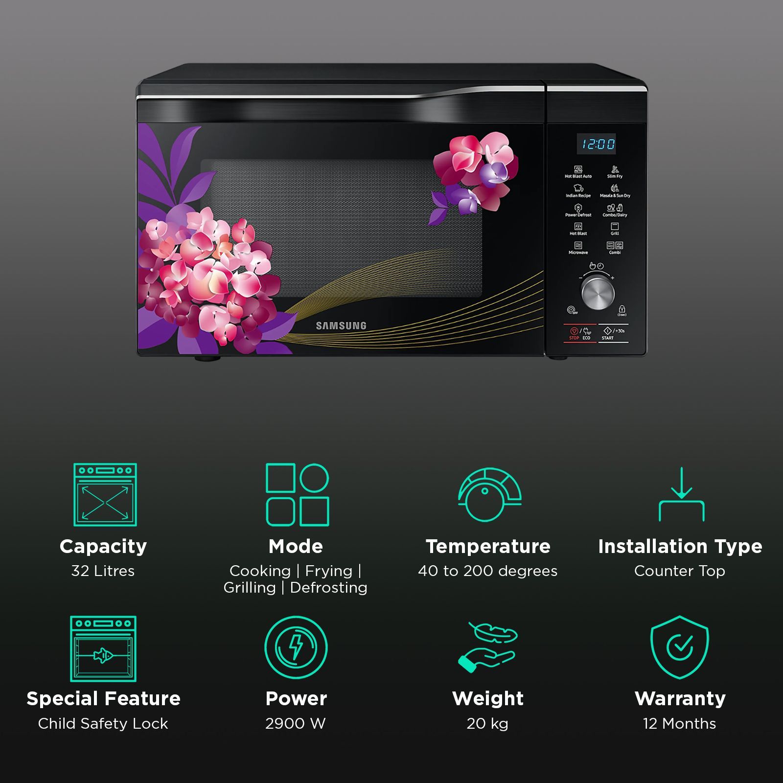 SAMSUNG 32 L Convection Microwave Oven with ECO Mode (MC32K7056CH, Black)_3