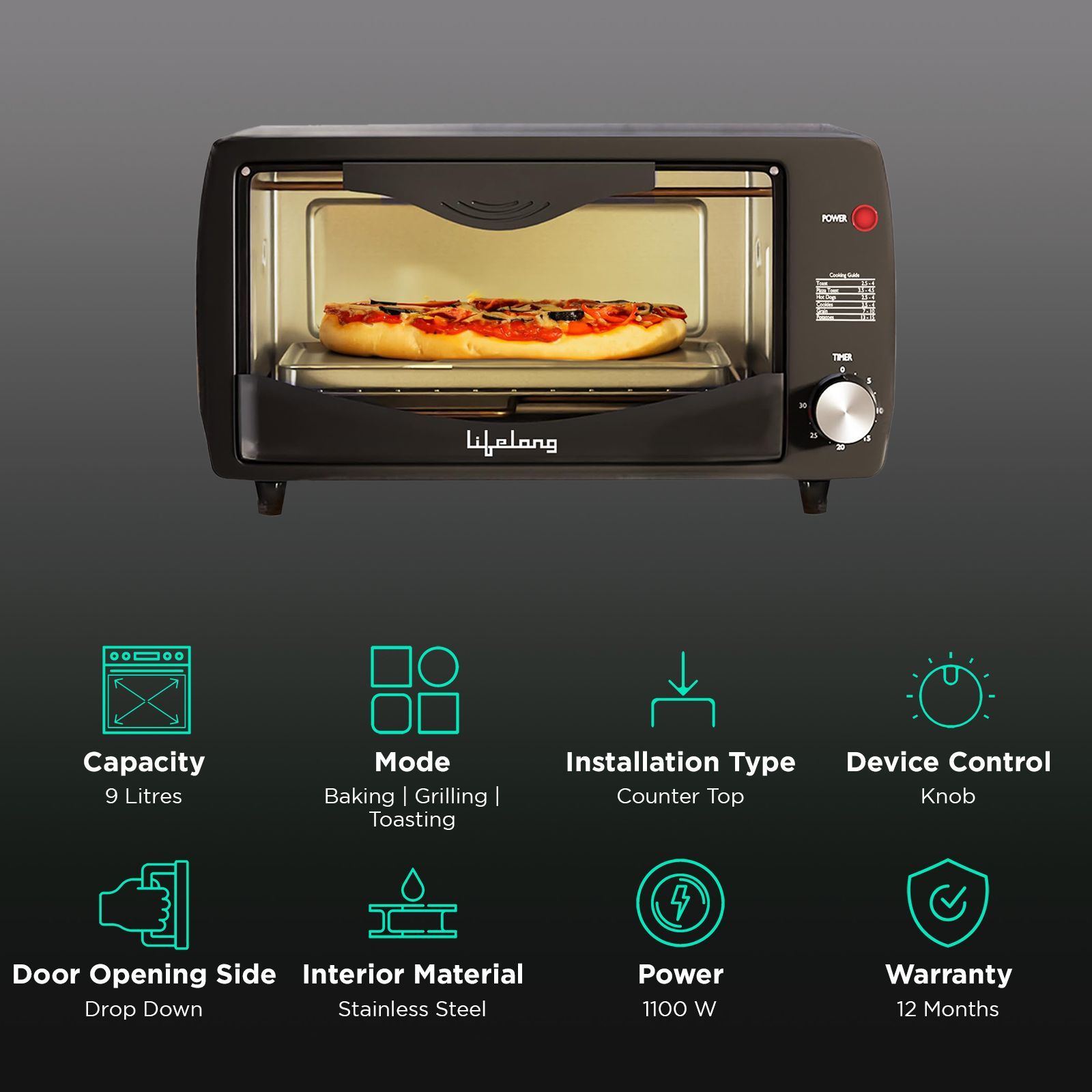 Lifelong LLOT09 9L Oven Toaster Grill with Timer Control (Black) Lifelong LLOT09 9L Oven Toaster Grill with Timer Control (Black)_3