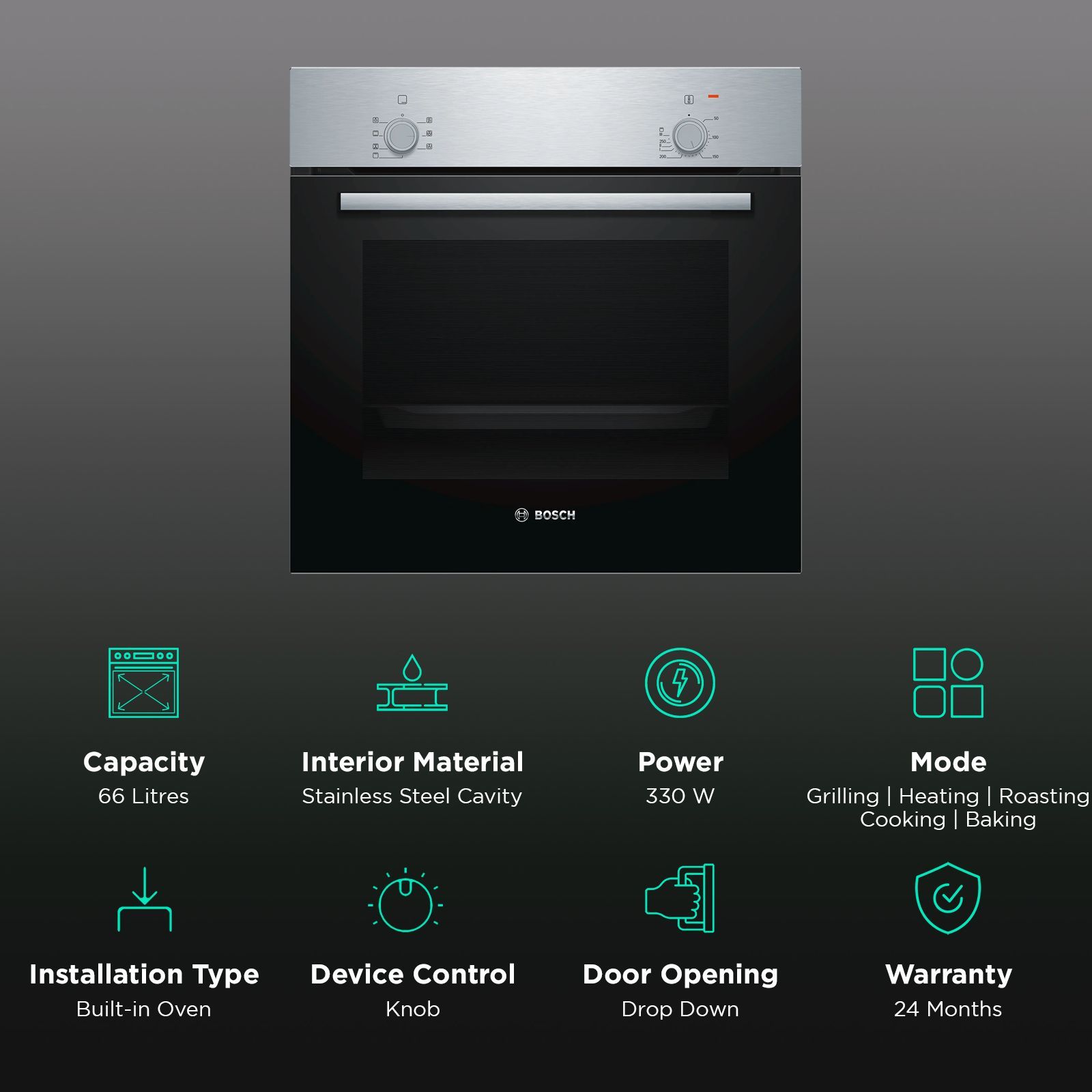 BOSCH Series 2 66L 60cm Built-in Microwave with Fast Pre-Heating Function (HBF010BR0Z, Stainless Steel)_3