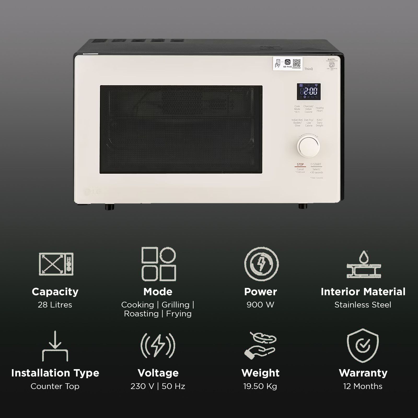 LG 28L Smart Charcoal Convection Microwave with Diet Fry Technology (MJEN286UBW, Beige & Black)_3