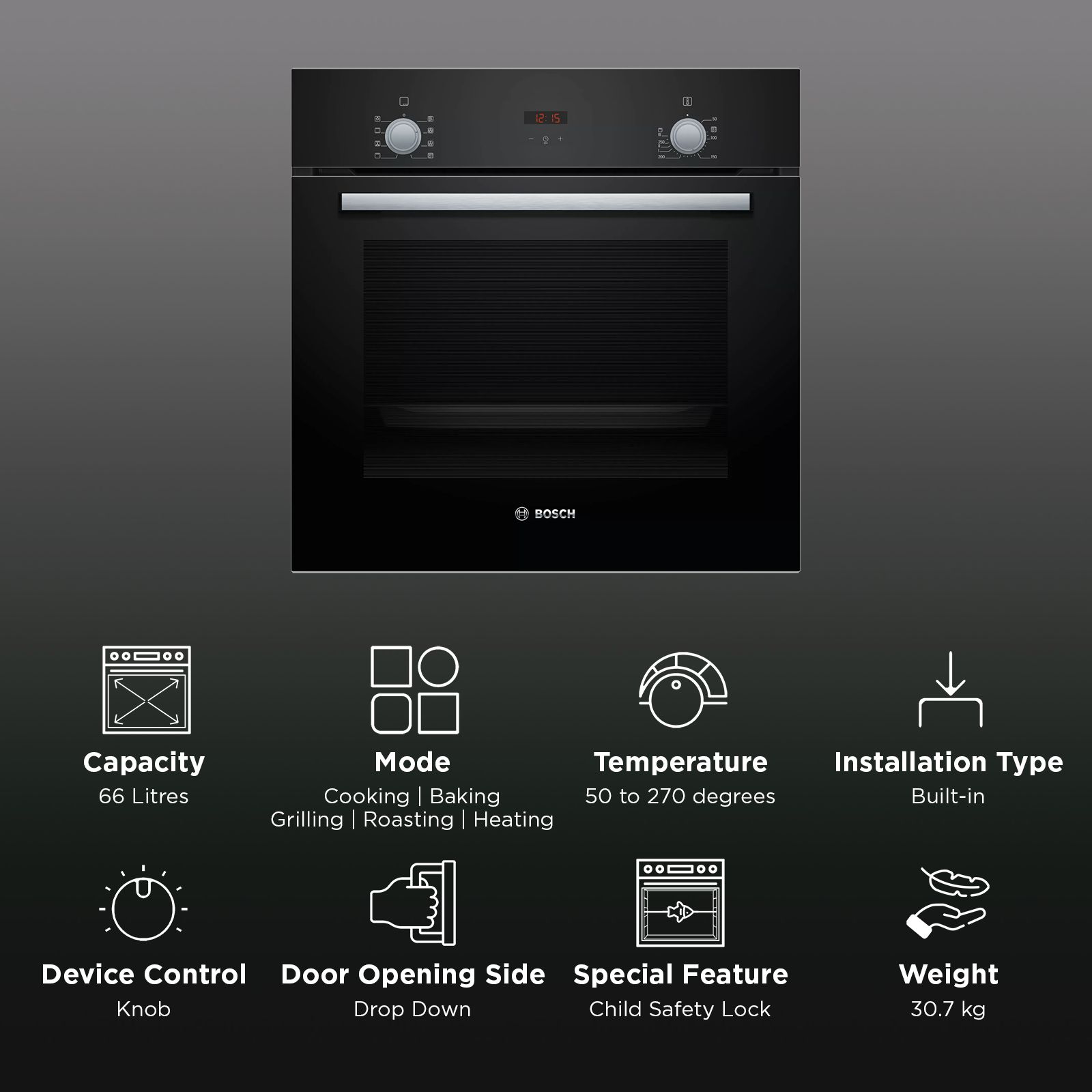 BOSCH Series 2 66L Convection & Grill Built-in Oven with Child Proof Lock (Black) BOSCH Series 2 66L Convection & Grill Built-in Oven with Child Proof Lock (Black)_2