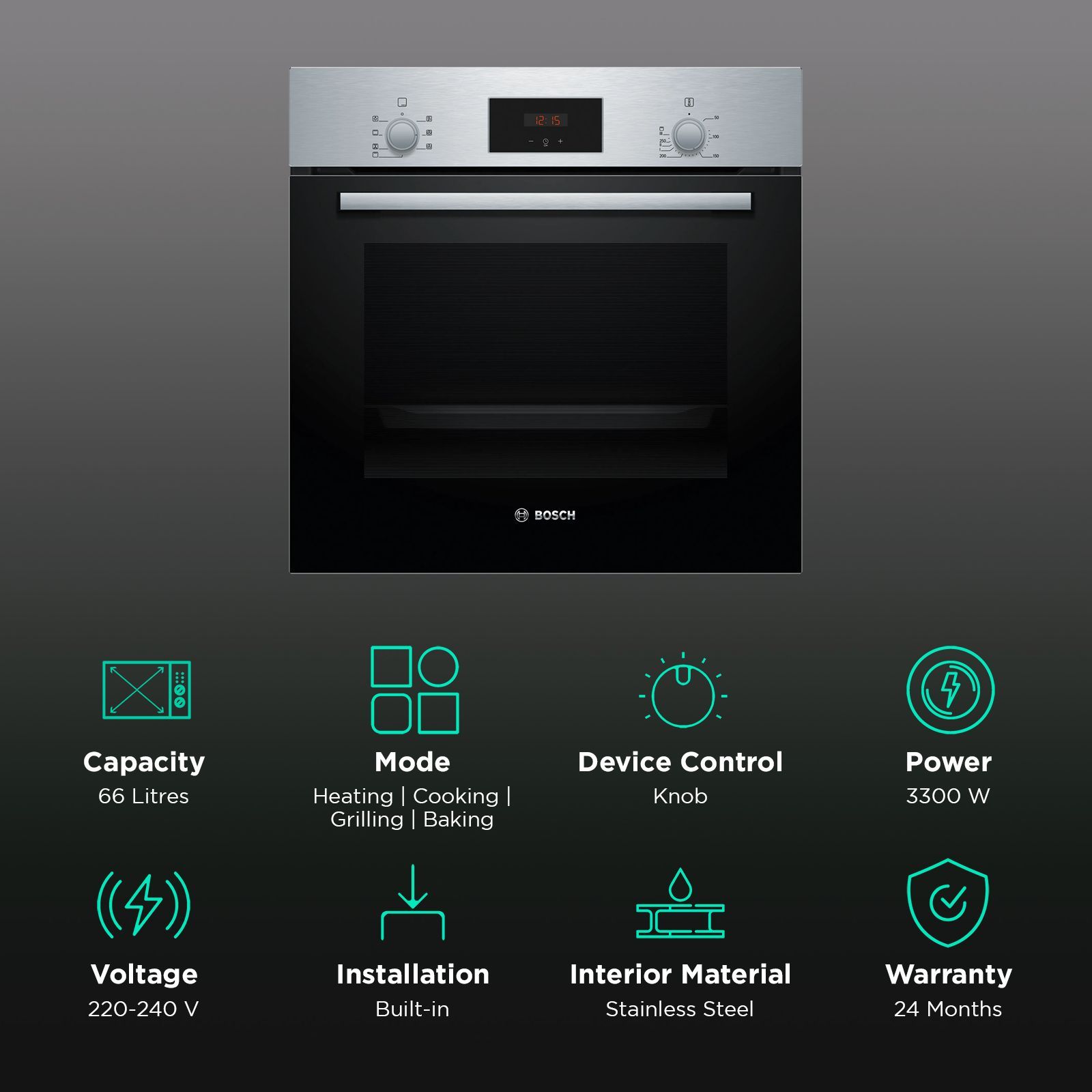 BOSCH Series 2 66L 60cm Built-in Oven with Fast Pre Heating Function (HBF133BR0I, Black)_3