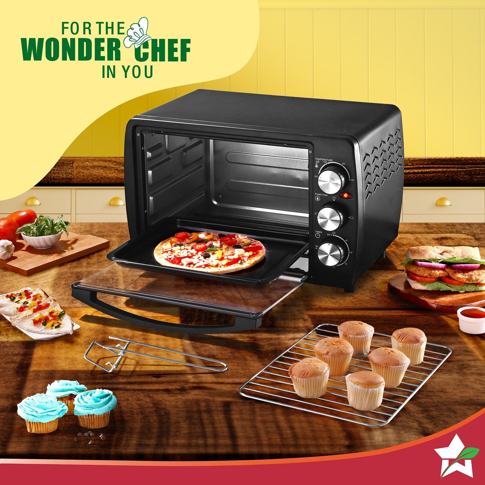WONDERCHEF 19L Oven Toaster Grill with Customised Time & Temperature Control (63155033, Black)_10
