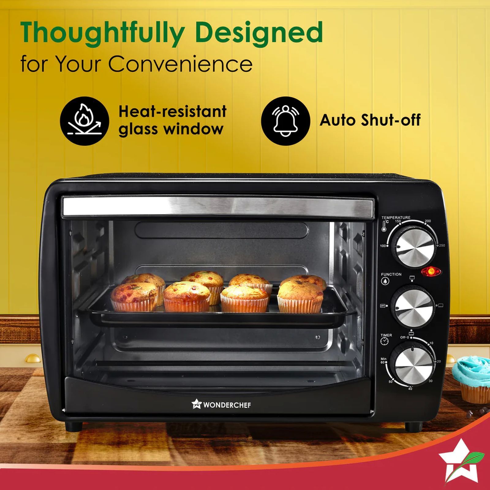 WONDERCHEF 19L Oven Toaster Grill with Customised Time & Temperature Control (63155033, Black)_6