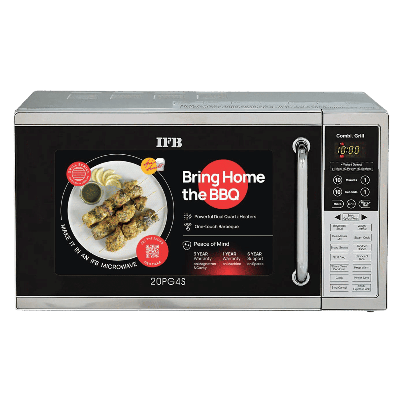 IFB 20L Grill Microwave Oven with 61 Autocook Menus (20PG4S, Metallic Silver)_1