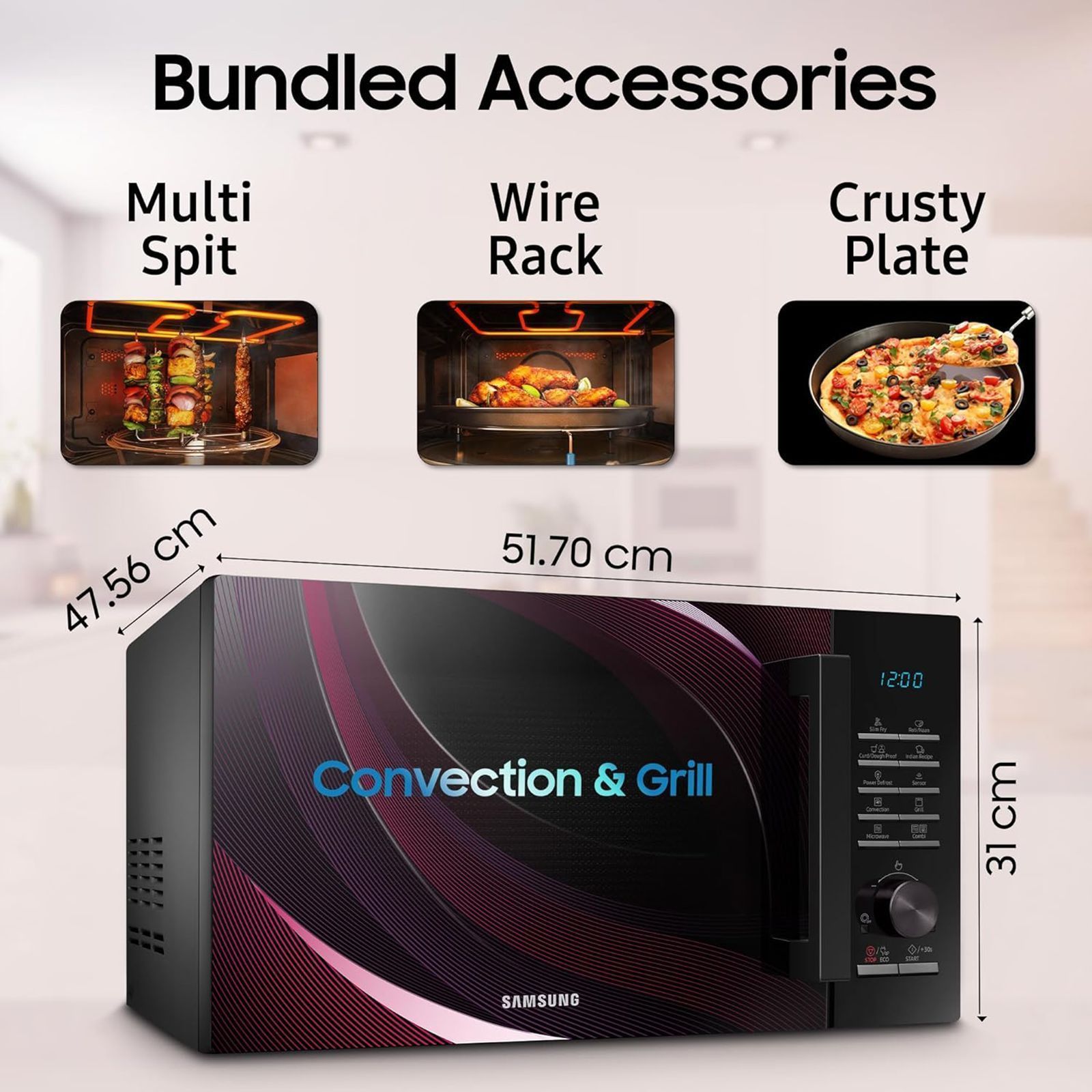 SAMSUNG 28L Convention Oven with SLIM FRY Technology (MC28A5145VR/TL, Black Rhythmic Twirl)_13