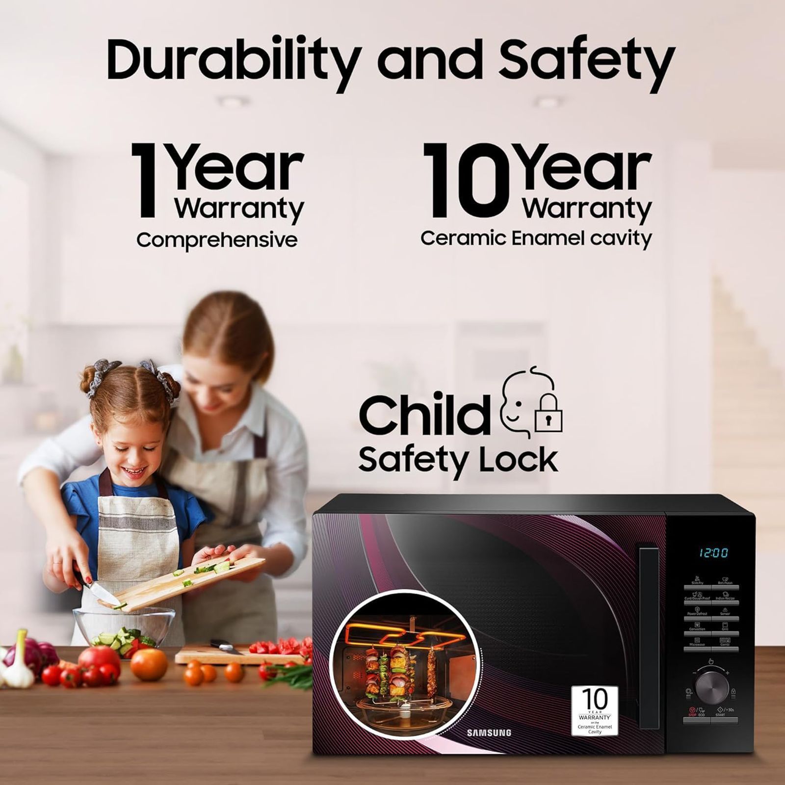 SAMSUNG 28L Convention Oven with SLIM FRY Technology (MC28A5145VR/TL, Black Rhythmic Twirl)_14