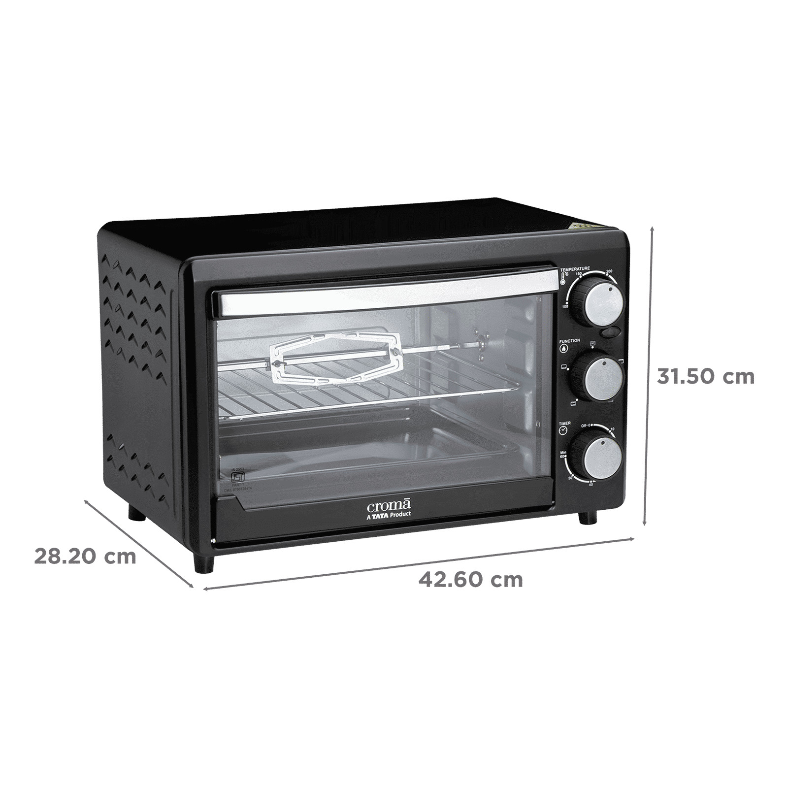 Croma AO6769 19L Oven Toaster Grill with Rotisserie (CRSO19LOGA347569, Black) Croma AO6769 19L Oven Toaster Grill with Rotisserie (CRSO19LOGA347569, Black)_2