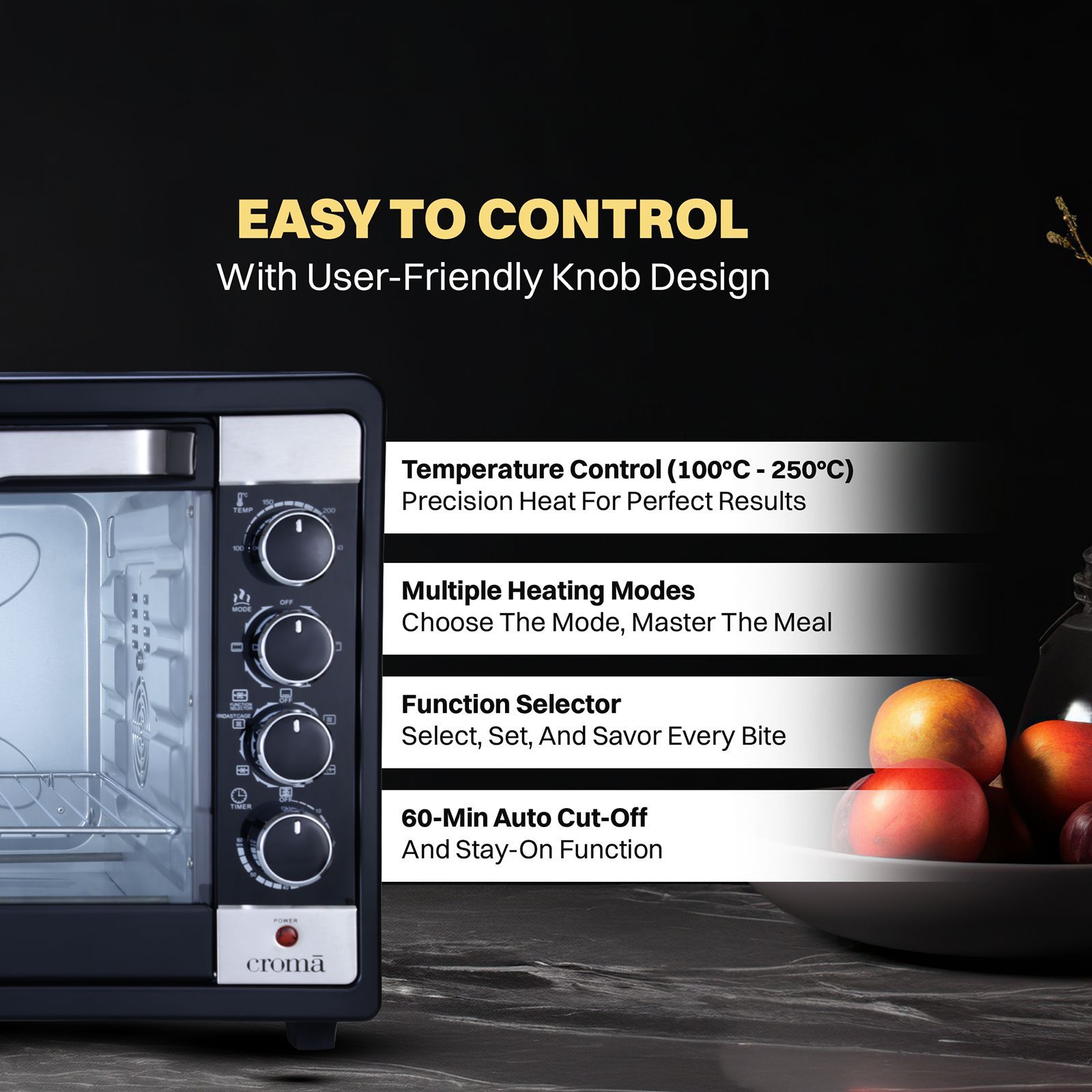 Croma 63L Oven Toaster Grill with 360 Degree Hot Air Circulation (Black) Croma 63L Oven Toaster Grill with 360 Degree Hot Air Circulation (Black)_3