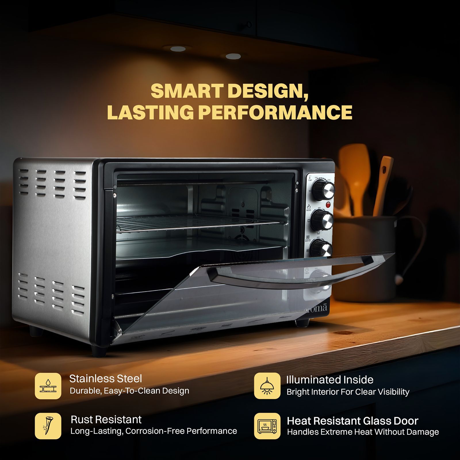 Croma 48L Oven Toaster Grill with 4 Autocook Menus (Black & Silver)_4