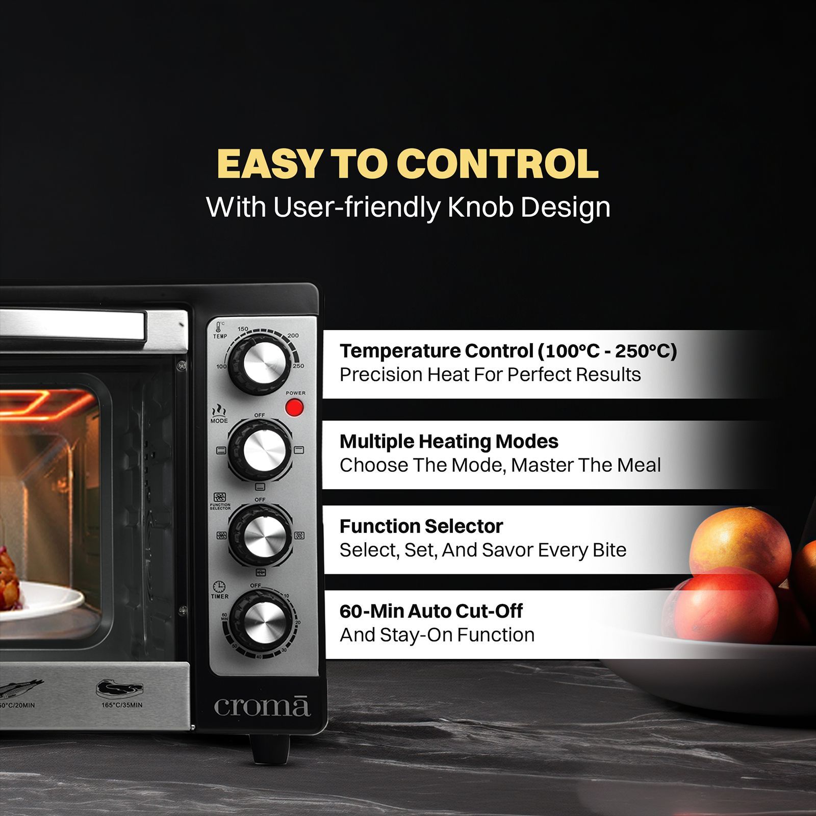 Croma 48L Oven Toaster Grill with 4 Stage Heating Options (Black & Silver)_5