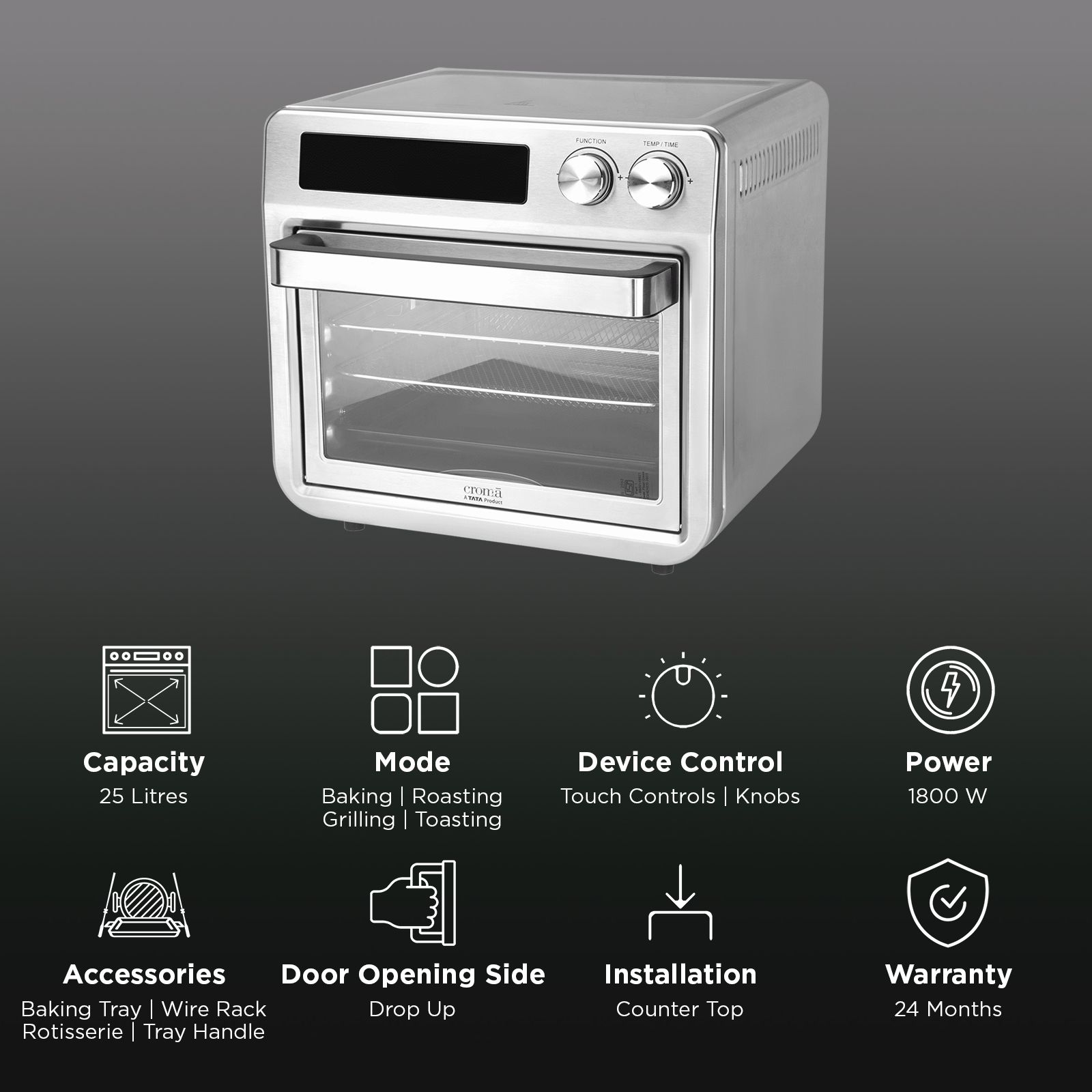 Croma AO6870 25L Air Fryer with 10 Preset Menus (CRSO25LOGA347570, Black) Croma AO6870 25L Air Fryer with 10 Preset Menus (CRSO25LOGA347570, Black)_3