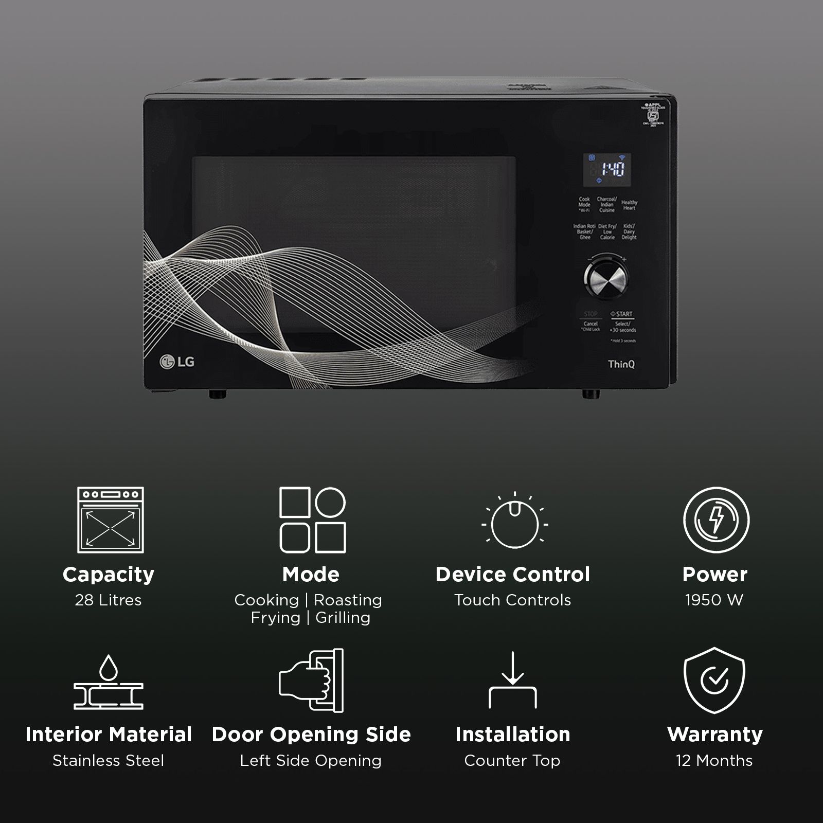 LG 28L Charcoal Convection Microwave Oven with Air Fry Technology (Black)_3