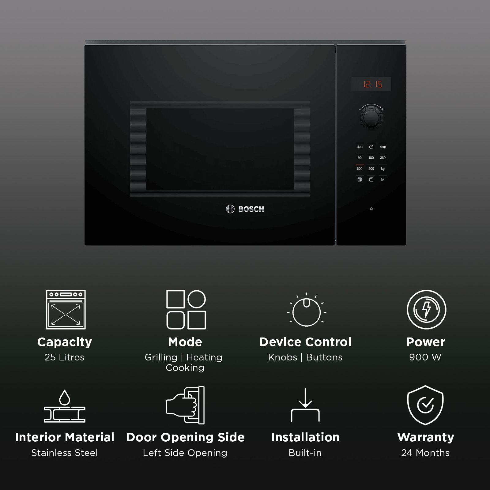 BOSCH Series 6 25L Built-in Microwave Oven with Grill (Black)_2